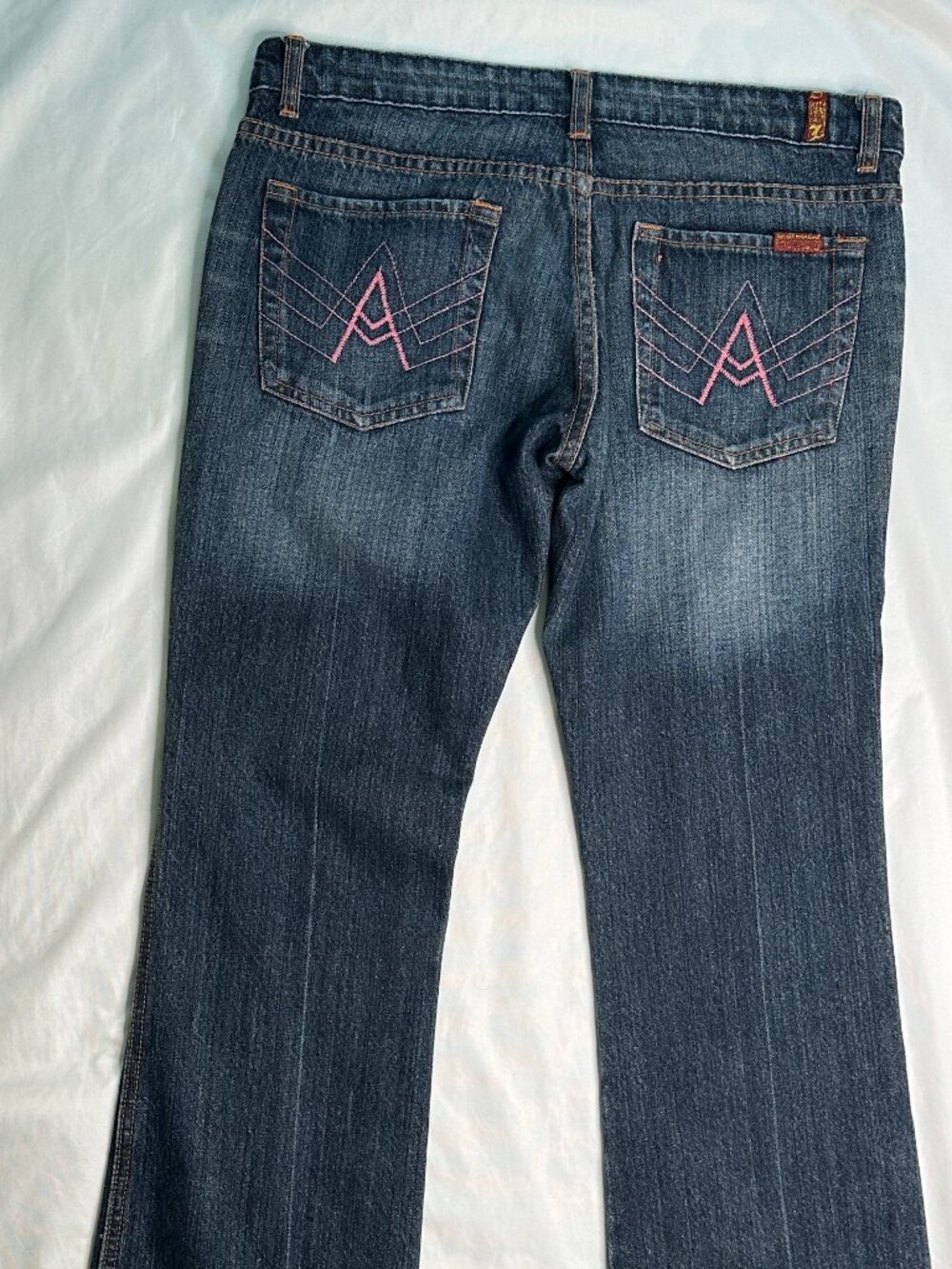 7 For All Mankind A Pocket Jeans Womens Sz 31x28 Blue Stretch Bootcut Denim